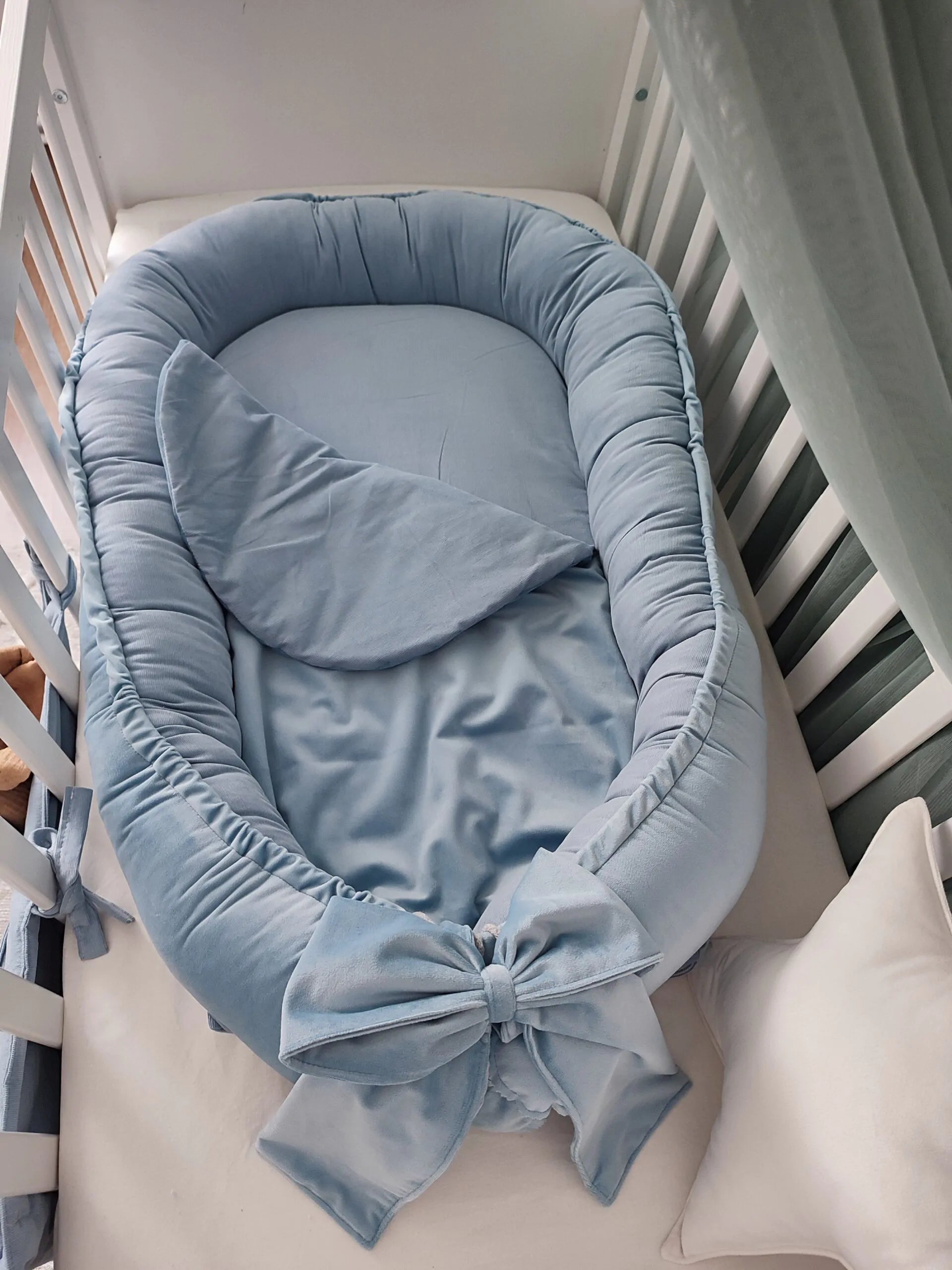 Двустранно Бебешко Гнездо От Памучен Велур Baby Blue Koell