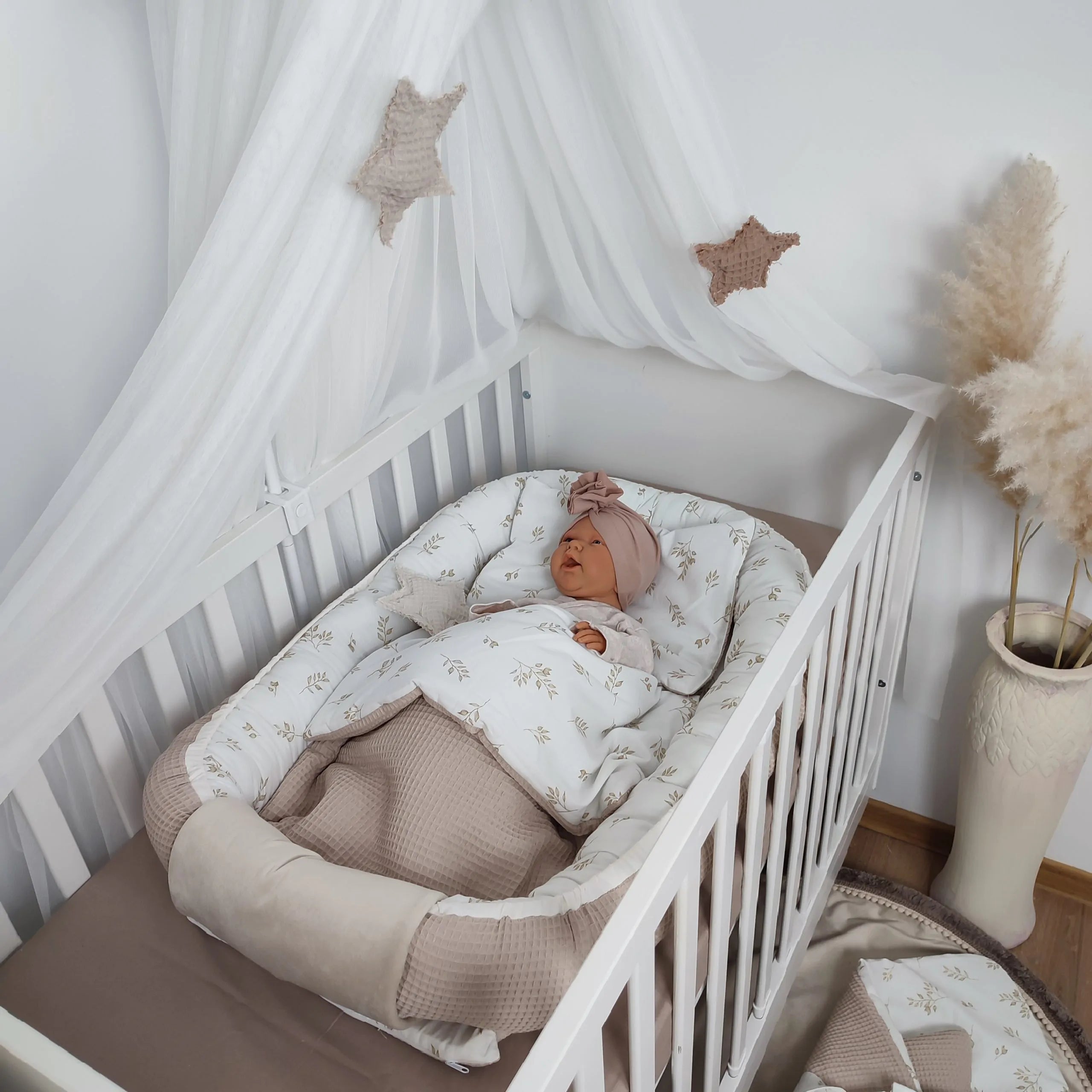 Двустранно Бебешко Гнездо От Памучен Велур Boho Leaves Koell