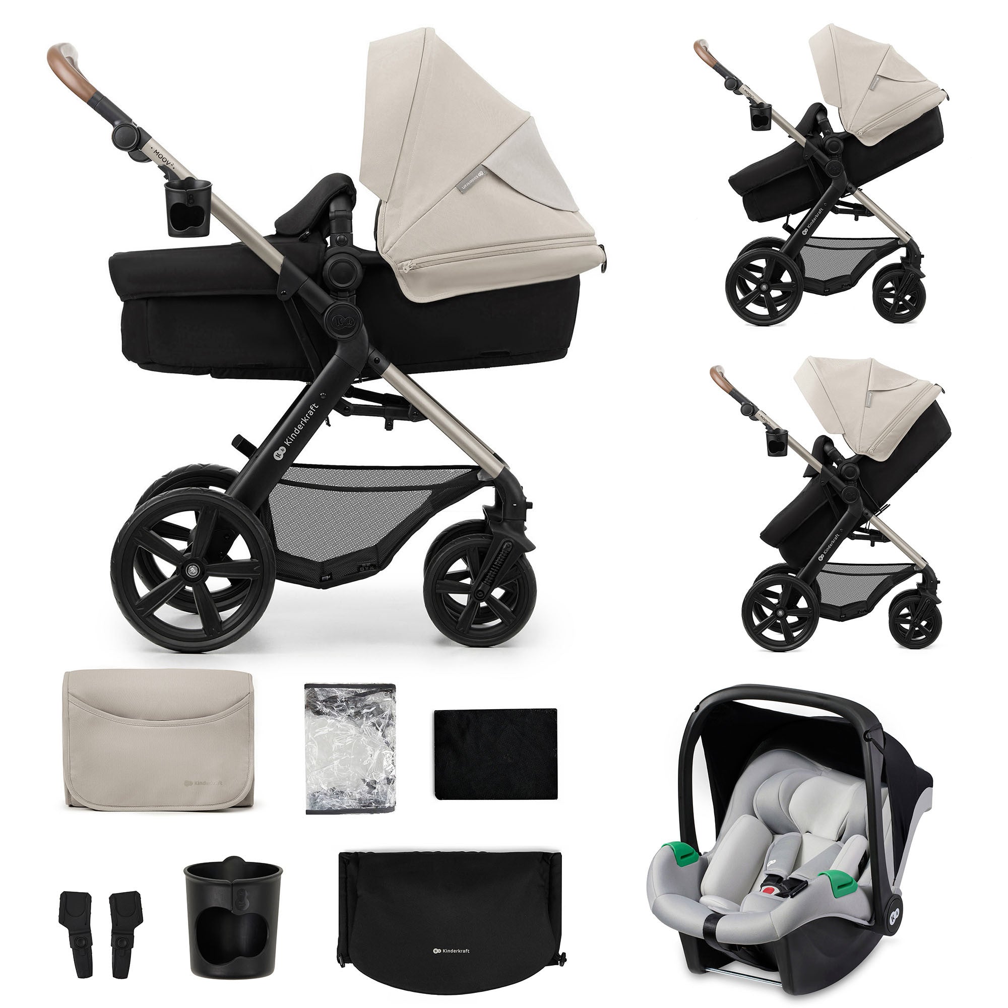 Cărucior combinat Kinderkraft Moov 2 3B1, Gri Moonlight