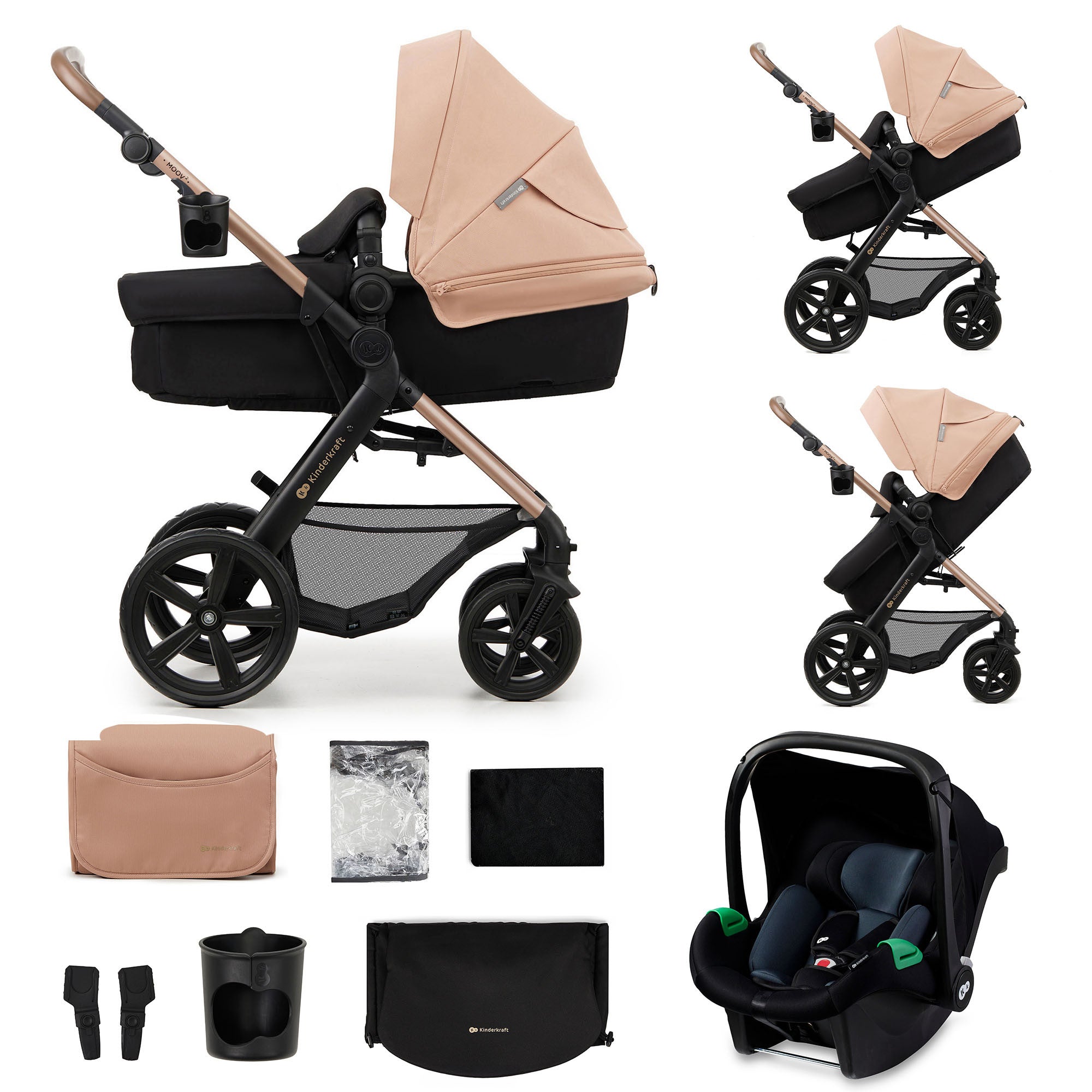 Carucior combinat Kinderkraft Moov 2 3B1, Bej nisip