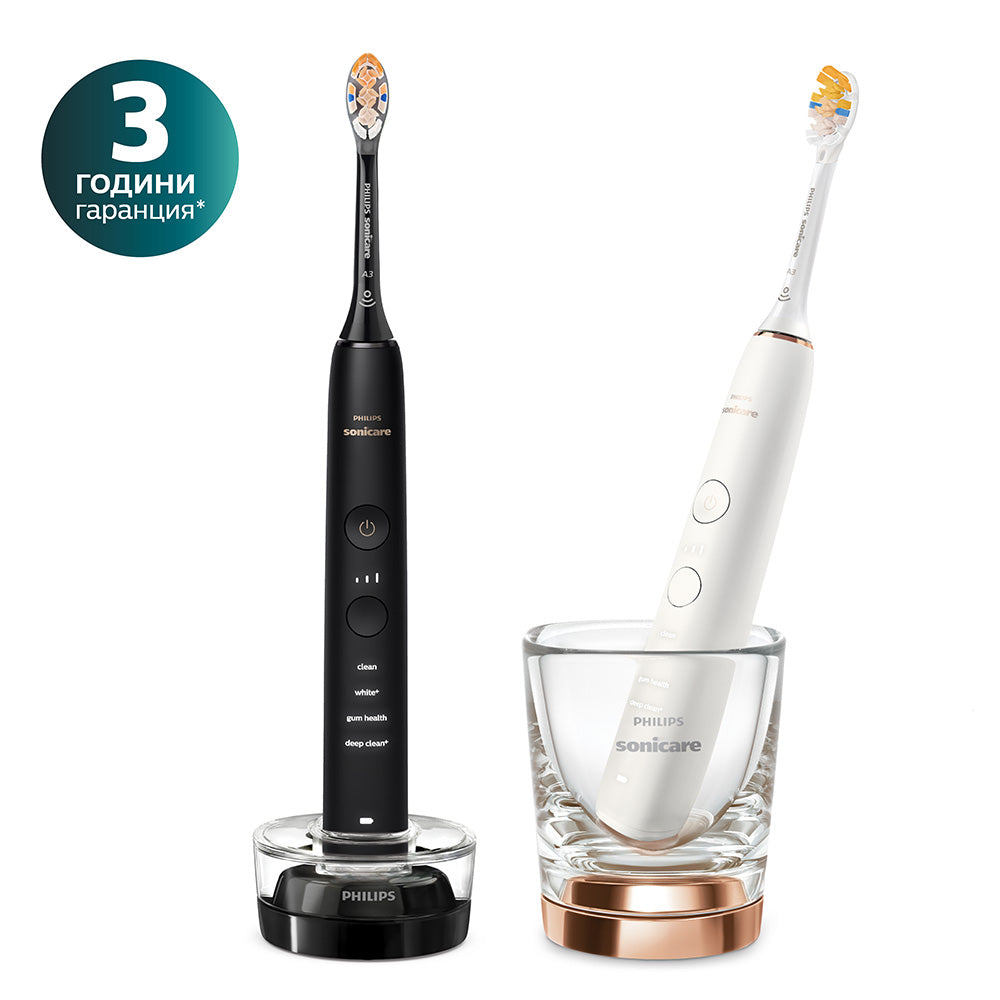 Комплект Четки За Зъби Diamondclean 9000 Hx9914 69, Rose Gold + Черна Philips Sonicare