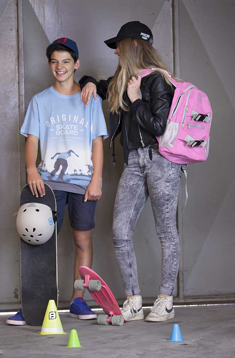 Комплект Раница + Каска + Скейтборд Funbeе Розов/ Сив --- BebeMama