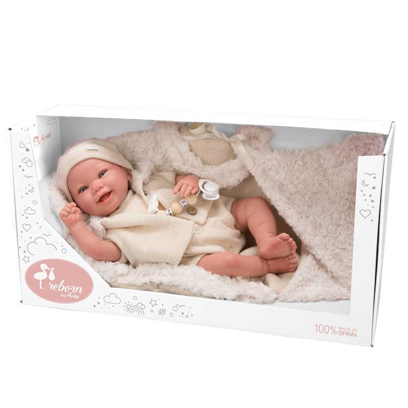 Păpușă bebelușă Diego cu geantă de transport și accesorii - 45 cm