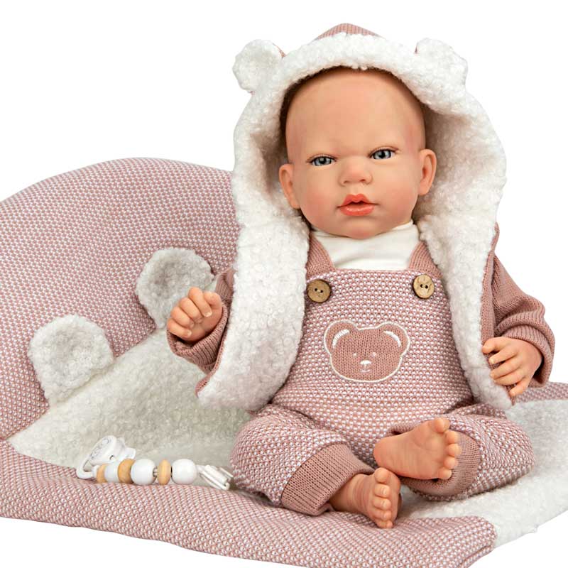 Кукла-Бебе Жада С Вълнен Розов Костюм И Пелена, Реално Тегло - 40 См