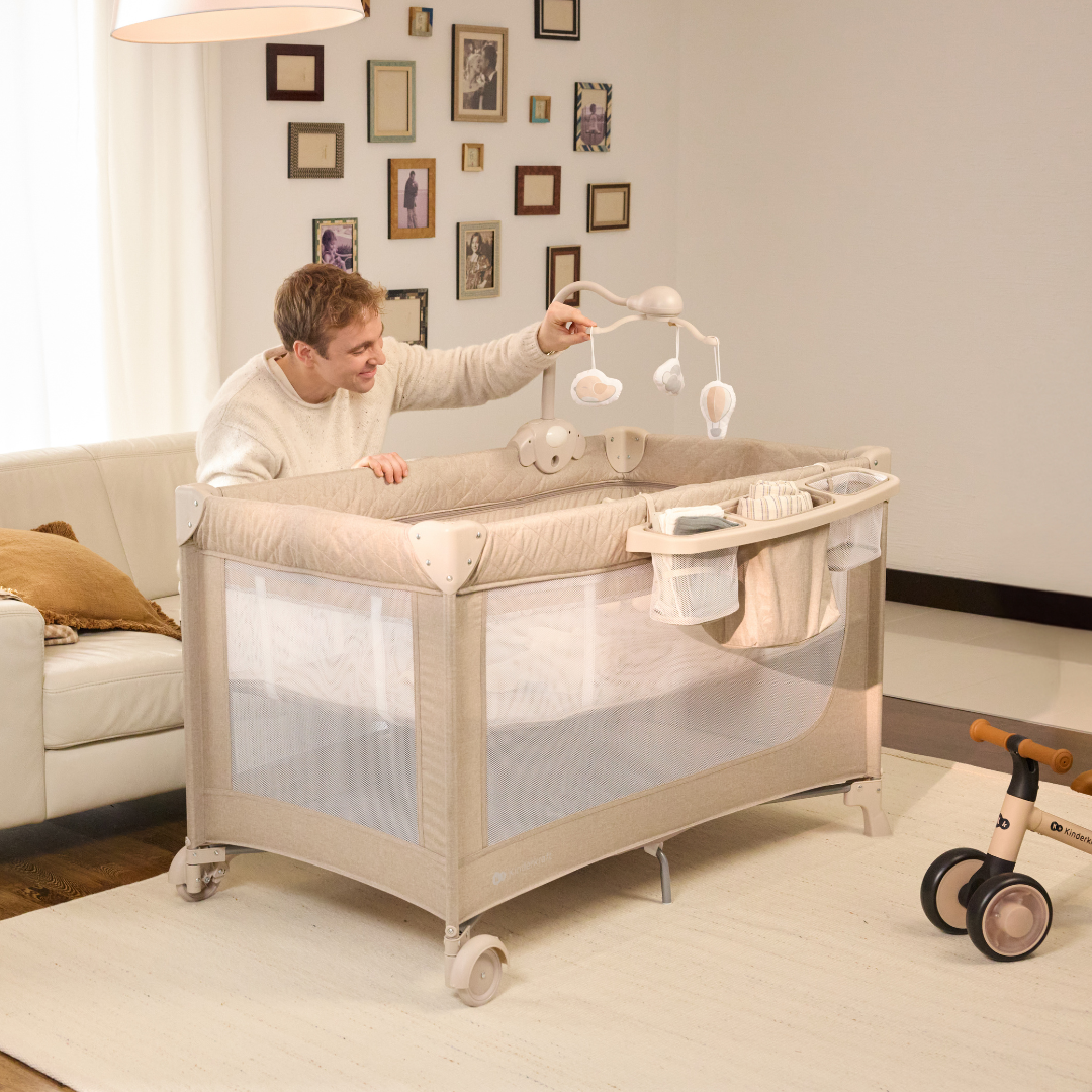Leody Up Сгъваема Бебешка Кошара С Аксесоари Beige Kinderkraft