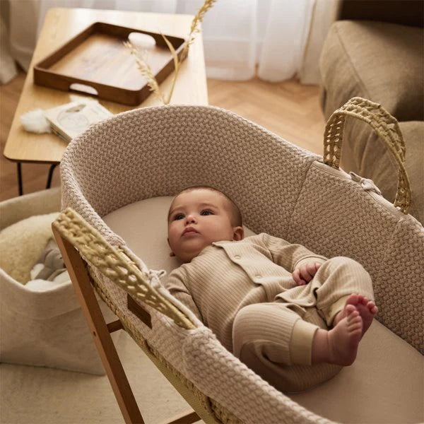 Fonott kosár Wheat Knit Moses Basket és matrac Truffle The Little Green Sheep