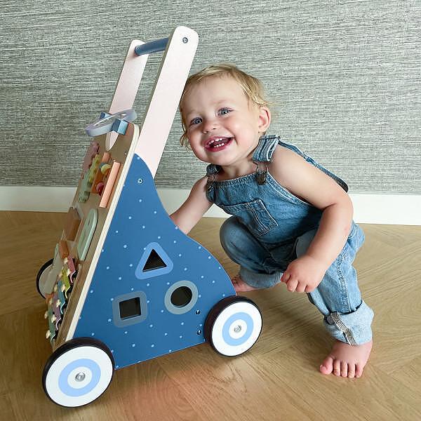 Дървена Бебешка Проходилка Baby Walker Blue Luvion