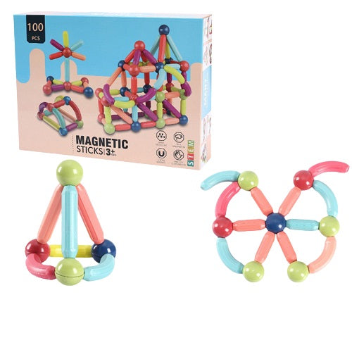 Constructor magnetic cu bile și bețe - 100 de bucăți