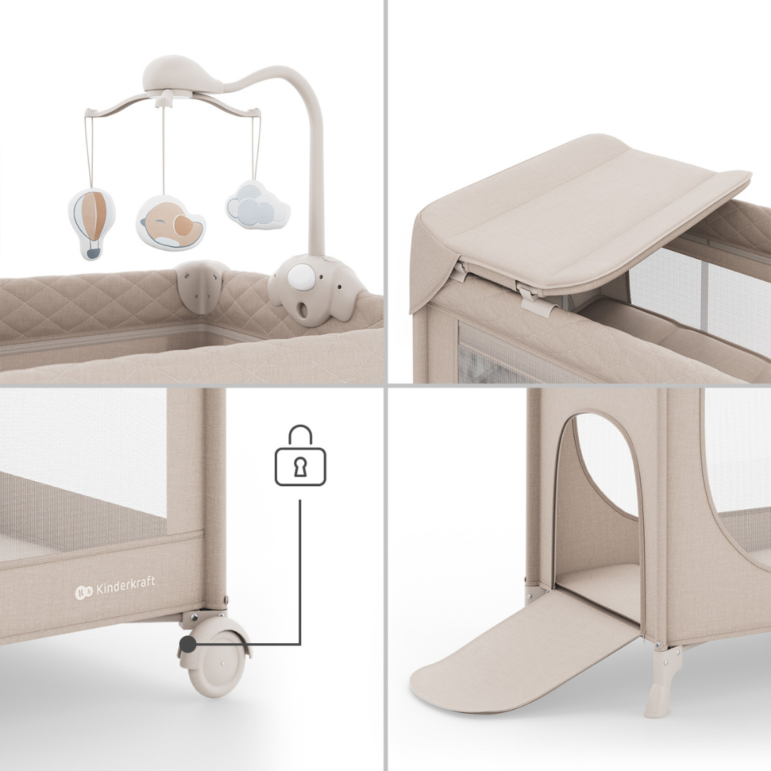 Leody Up Сгъваема Бебешка Кошара С Аксесоари Beige Kinderkraft