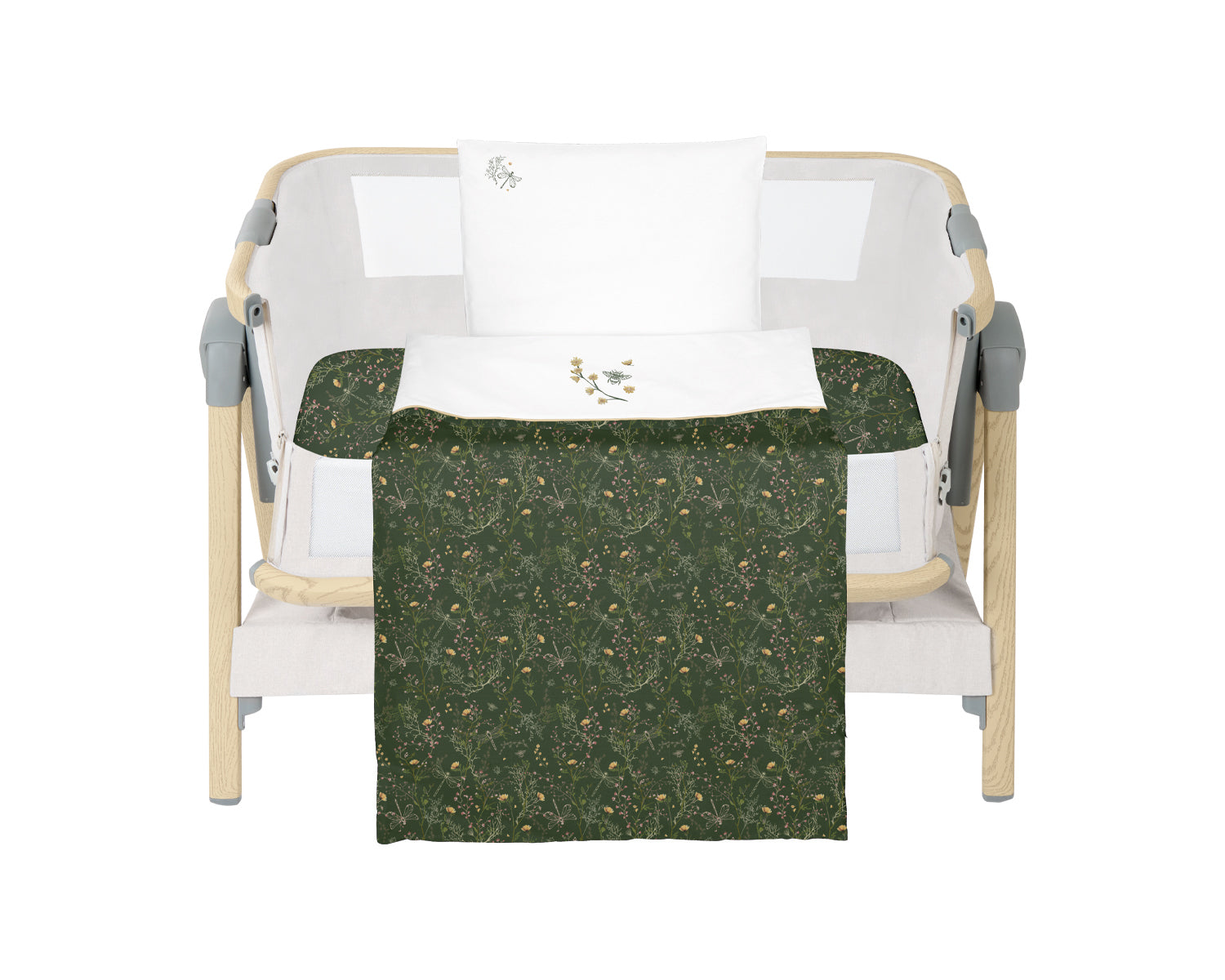 Бебешки Спален Комплект За Мини Кошара 5ч Secret Garden Green Kikkaboo