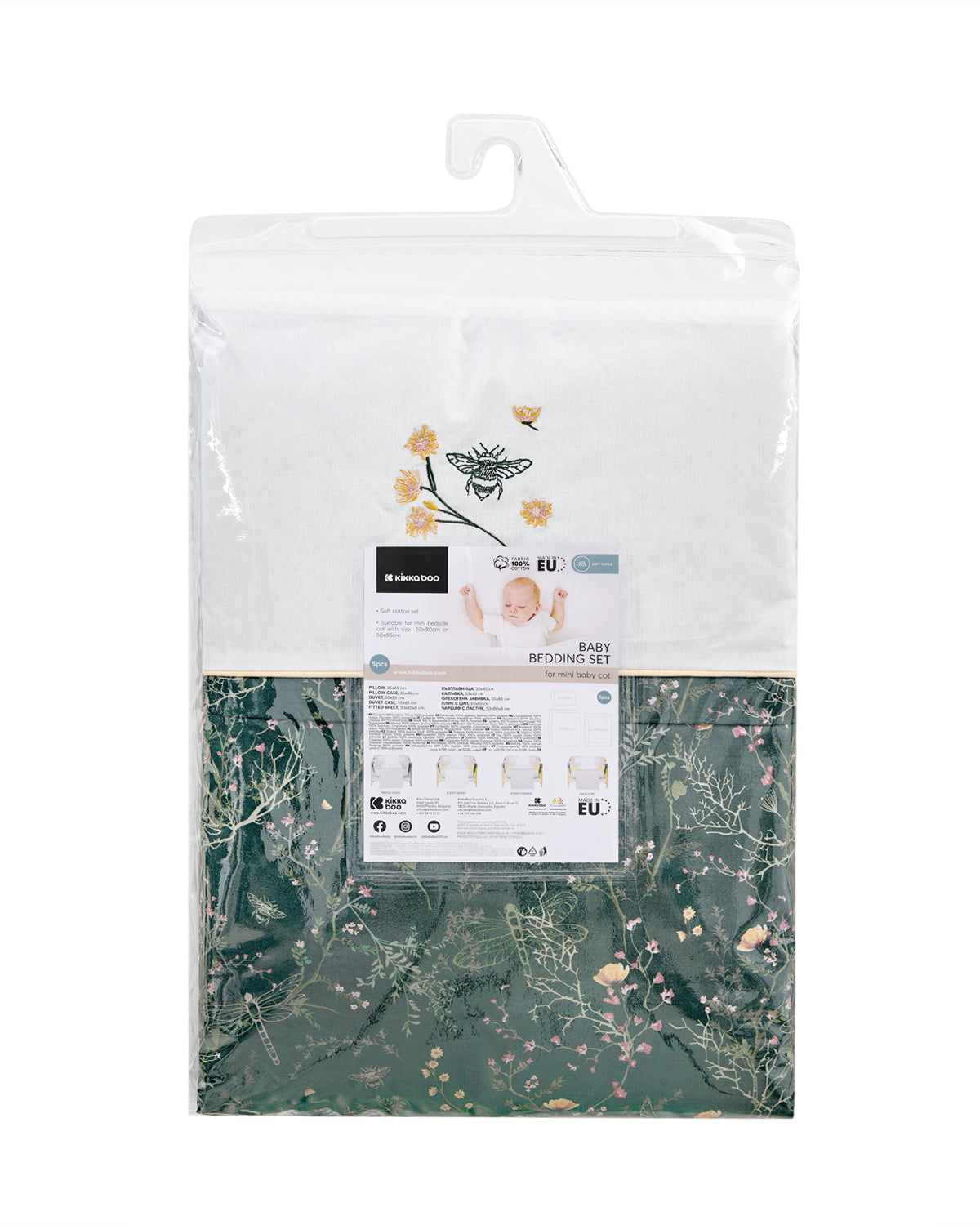 Бебешки Спален Комплект За Мини Кошара 5ч Secret Garden Green Kikkaboo