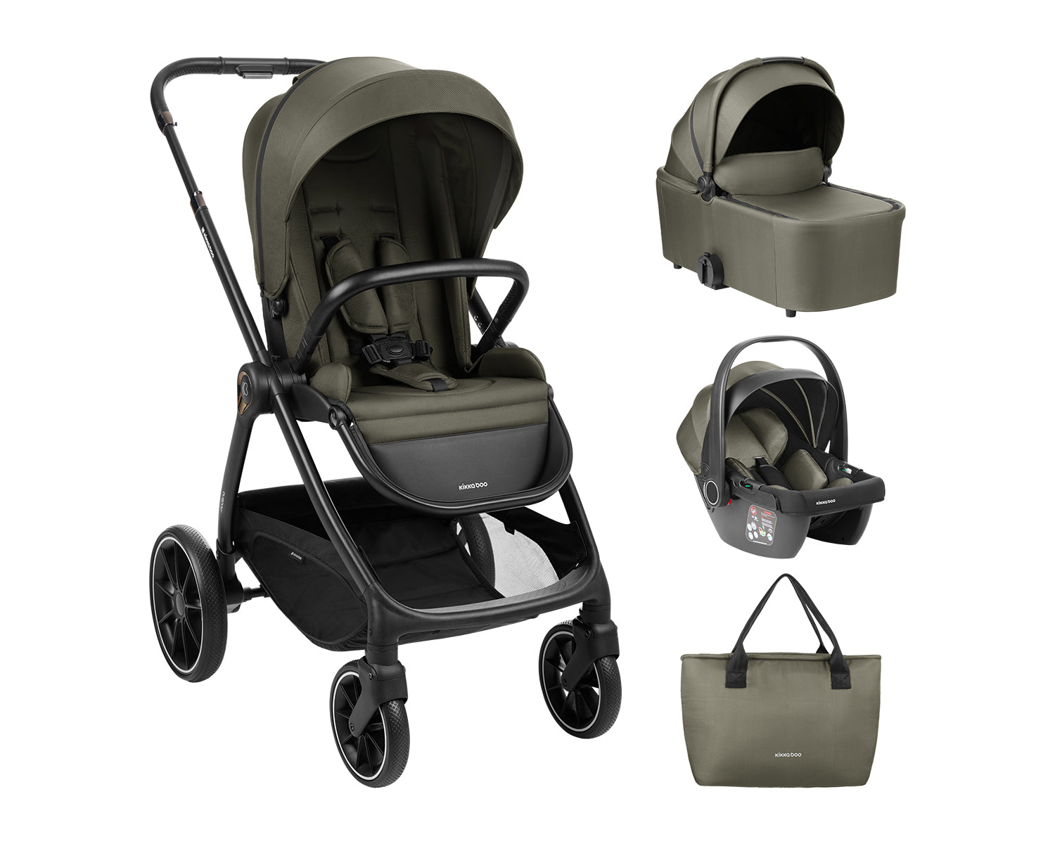 Комбинирана Количка 3В1 С Кош За Новородено Modena Army Green