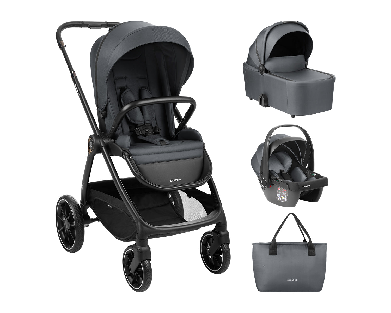 Комбинирана Количка 3В1 С Кош За Новородено Modena Dark Grey