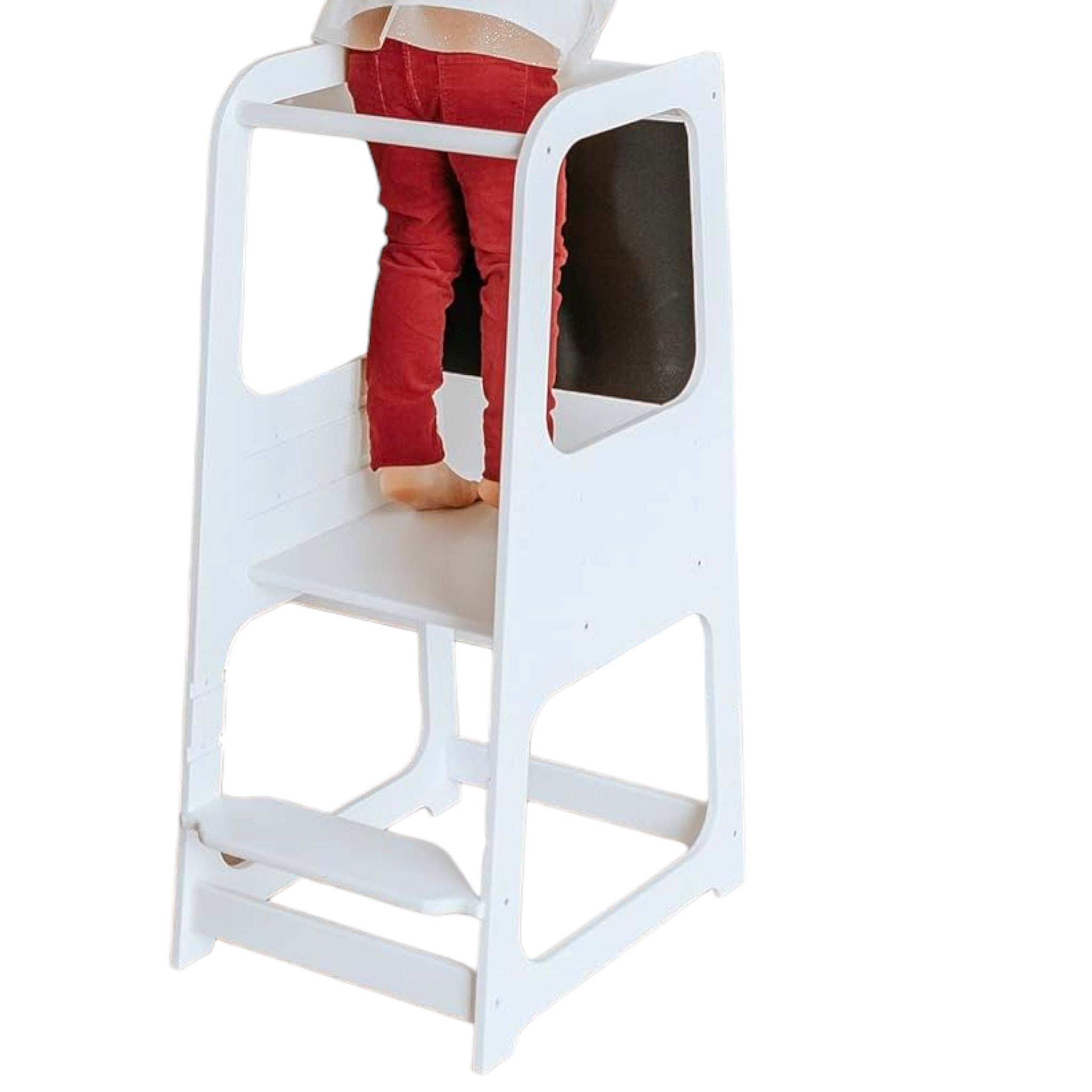 Turnul Montessori Ginger Home, scaun educațional cu tablă și înălțime reglabilă, alb, pentru copii între 1 și 4 ani