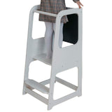 Turnul Montessori Ginger Home, scaun educațional cu tablă și înălțime reglabilă, alb, pentru copii între 1 și 4 ani