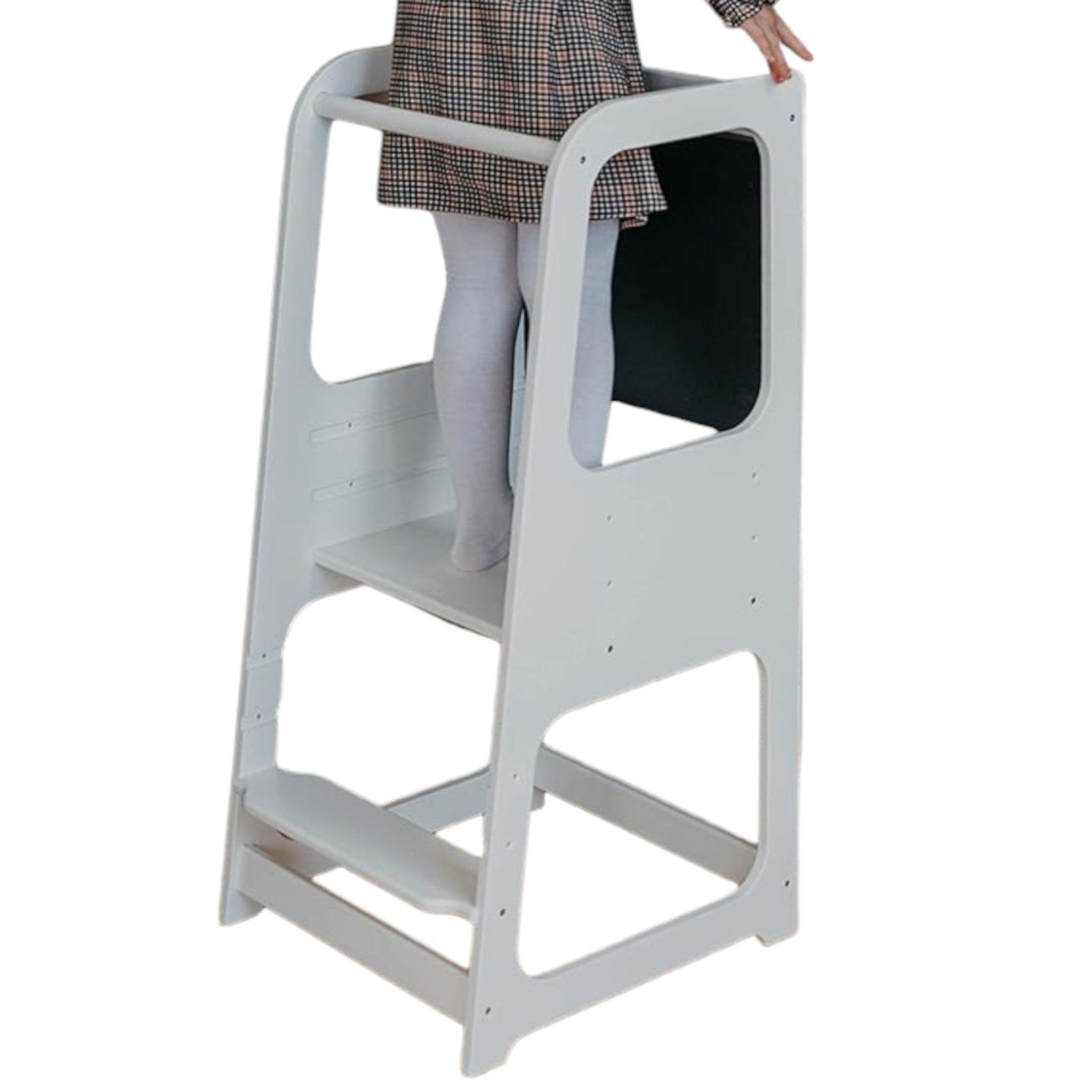 Turnul Montessori Ginger Home, scaun educațional cu tablă și înălțime reglabilă, alb, pentru copii între 1 și 4 ani