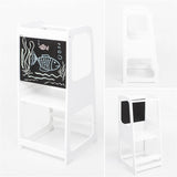 Turnul Montessori Ginger Home, scaun educațional cu tablă și înălțime reglabilă, alb, pentru copii între 1 și 4 ani