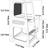 Turnul Montessori Ginger Home, scaun educațional cu tablă și înălțime reglabilă, alb, pentru copii între 1 și 4 ani
