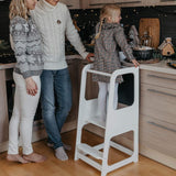 Turnul Montessori Ginger Home, scaun educațional cu tablă și înălțime reglabilă, alb, pentru copii între 1 și 4 ani