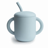 Силиконова Тренировъчна Чаша + Сламка 175 Мл. Powder Blue Mushie