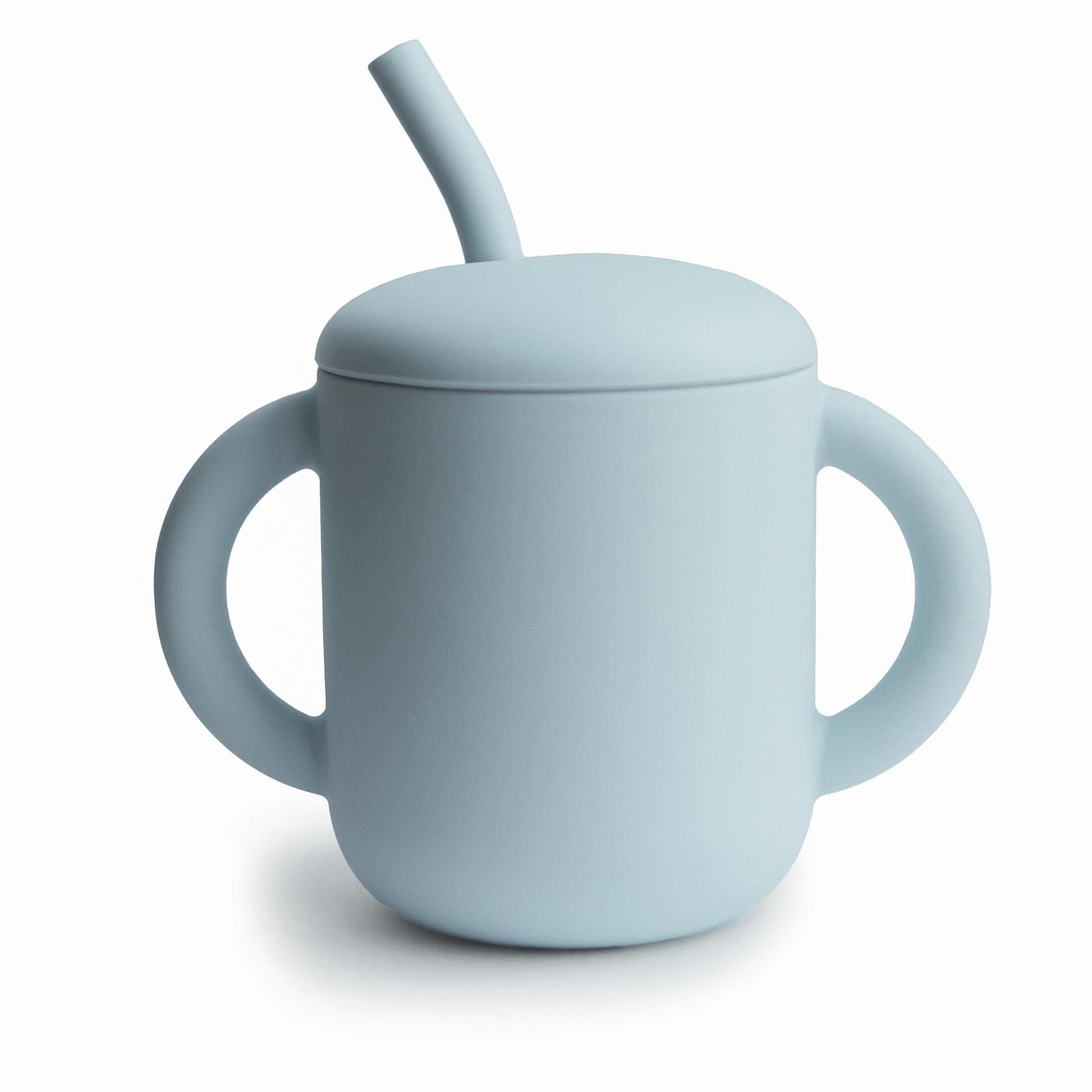Силиконова Тренировъчна Чаша + Сламка 175 Мл. Powder Blue Mushie