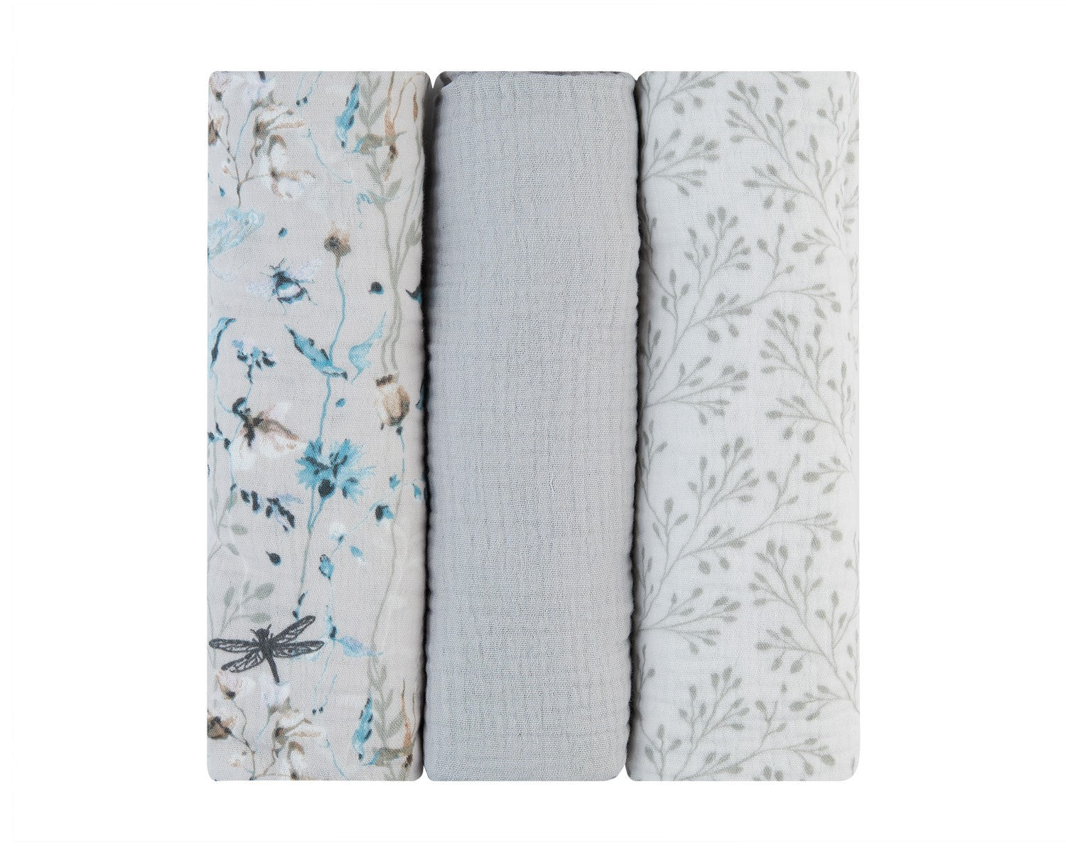 Комплект 3 Бр Муселинови Пелени 100Х100 См Dreamy Fields Grey - Пелени - Kikkaboo - BebeMama