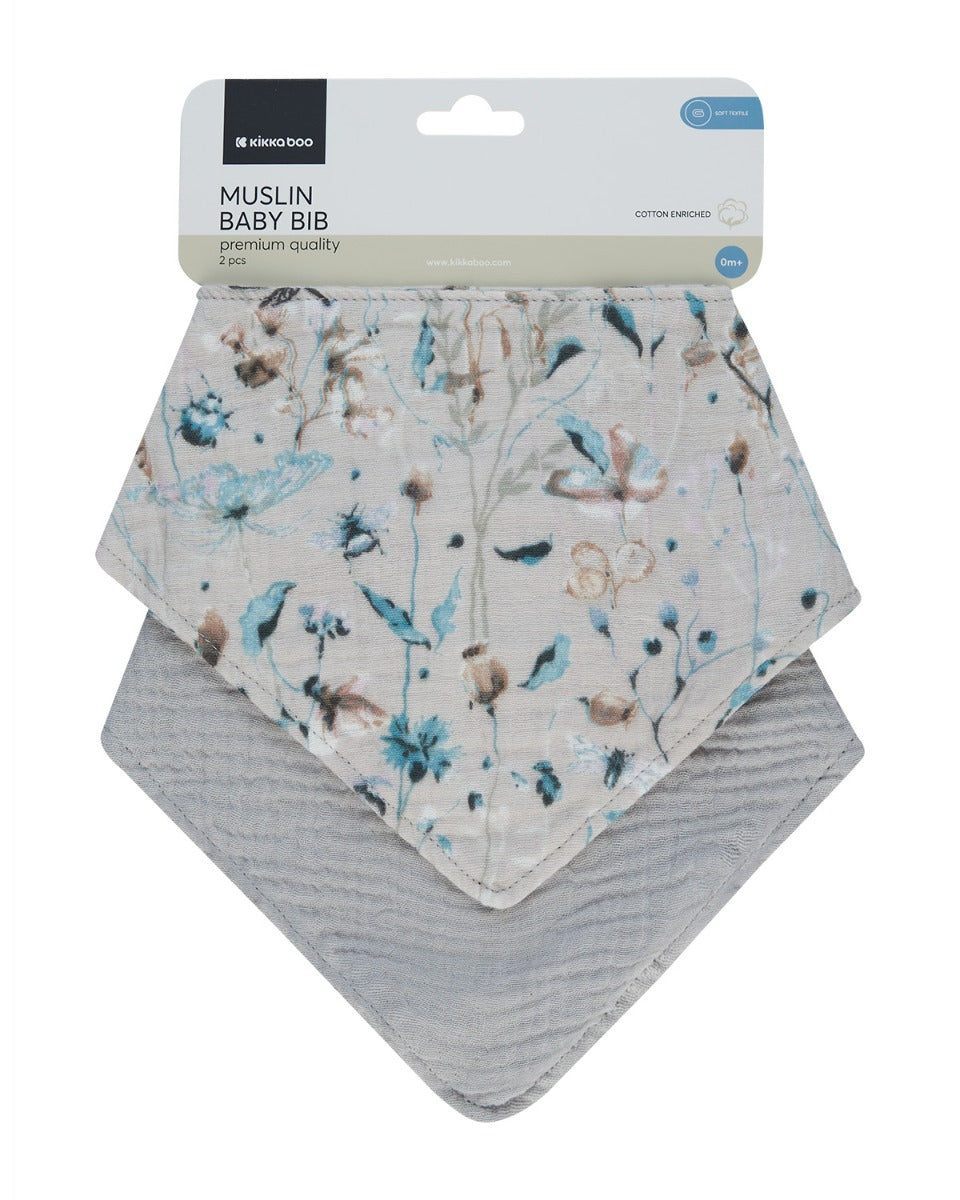 Комплект 2 Бр Муселинов Лигавник Dreamy Fields Grey - Лигавници - Kikkaboo - BebeMama