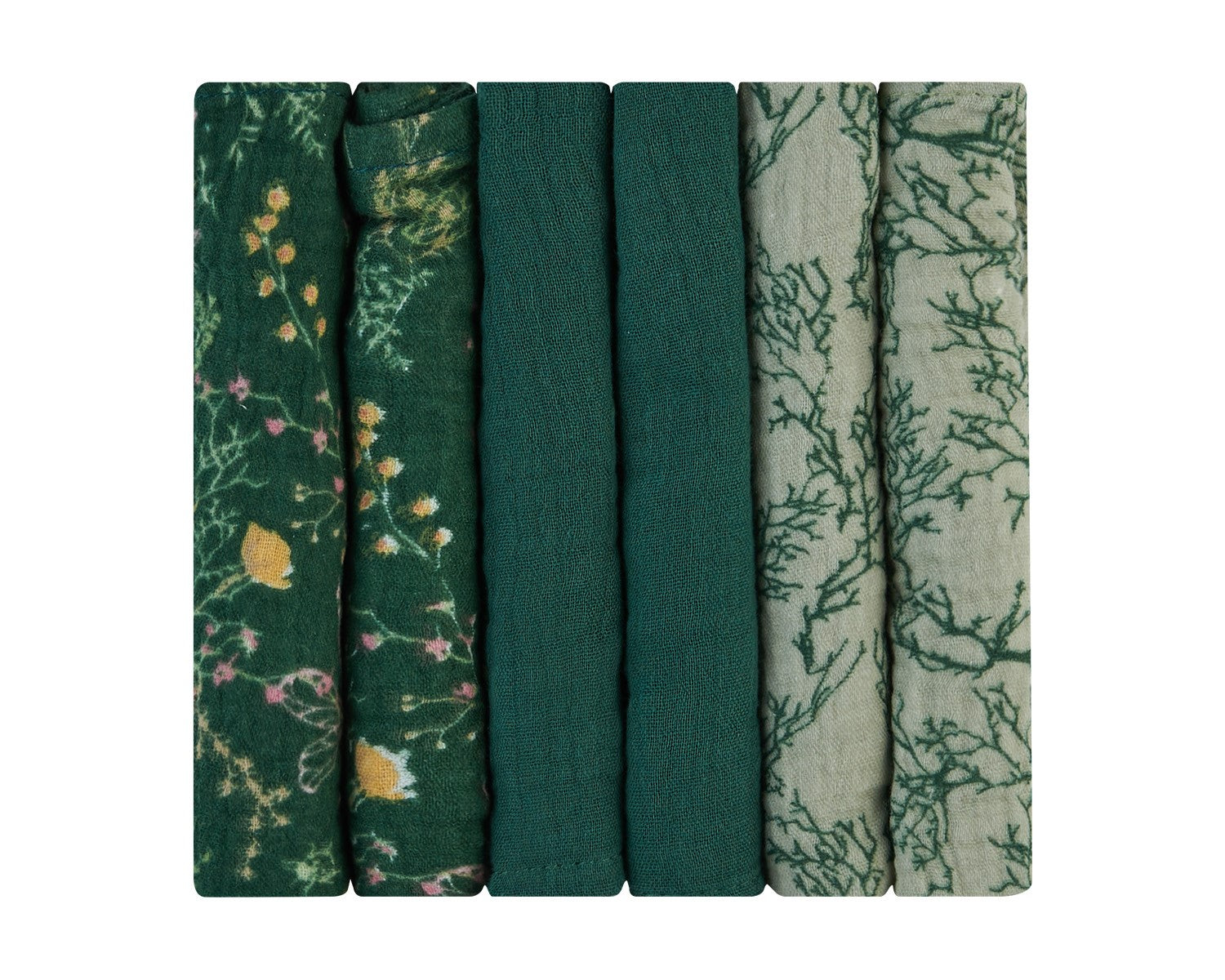 Комплект 6 Бр Муселинови Кърпички 30Х30 См Secret Garden Green --- BebeMama