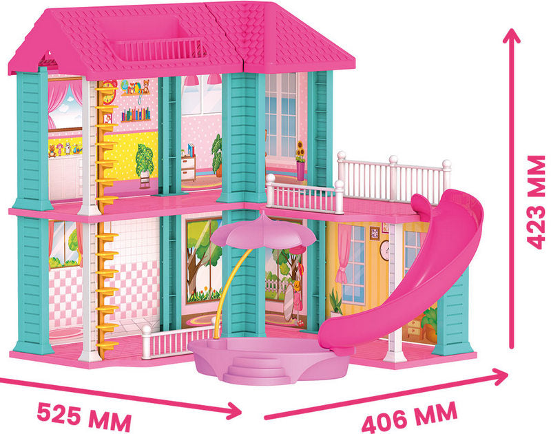 Casa Milei Miami cu piscină pentru păpuși și tobogan 54x39x18 cm