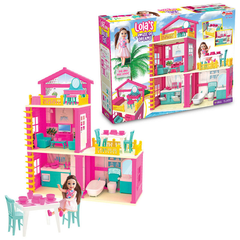 Constructorul de case de vis al Lolei cu păpuși și mobilier, casă DIY cu trei etaje, piese mari, 40 el., 12x49x37