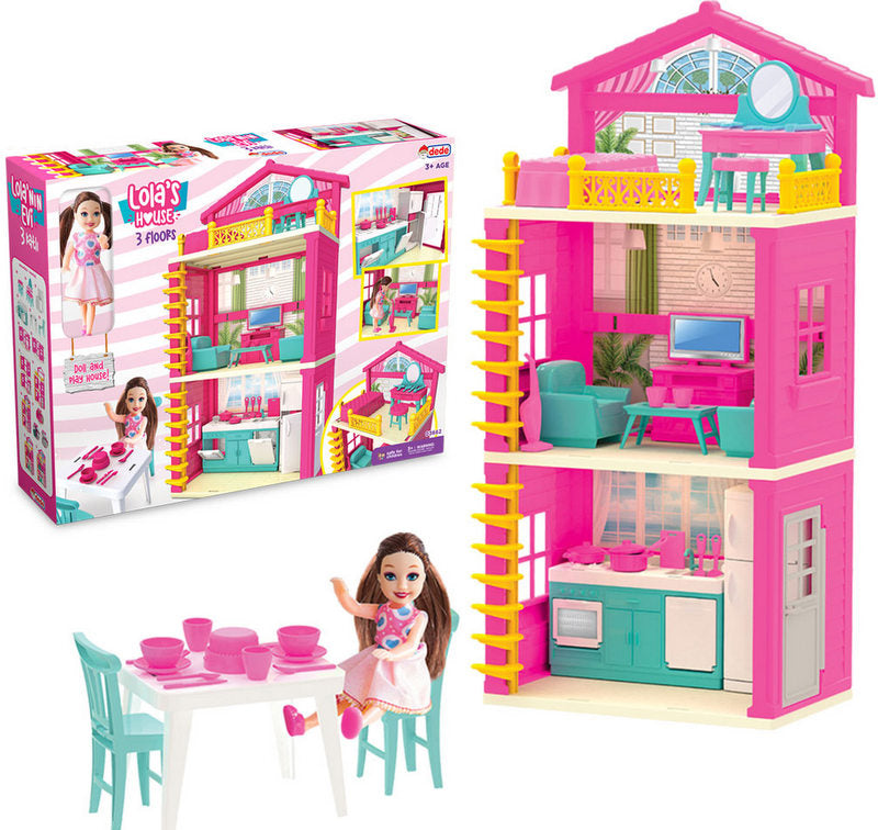 Constructorul de case al Lolei cu păpuși și mobilier, casă DIY cu trei etaje, piese mari, 40 el., 10x40x38