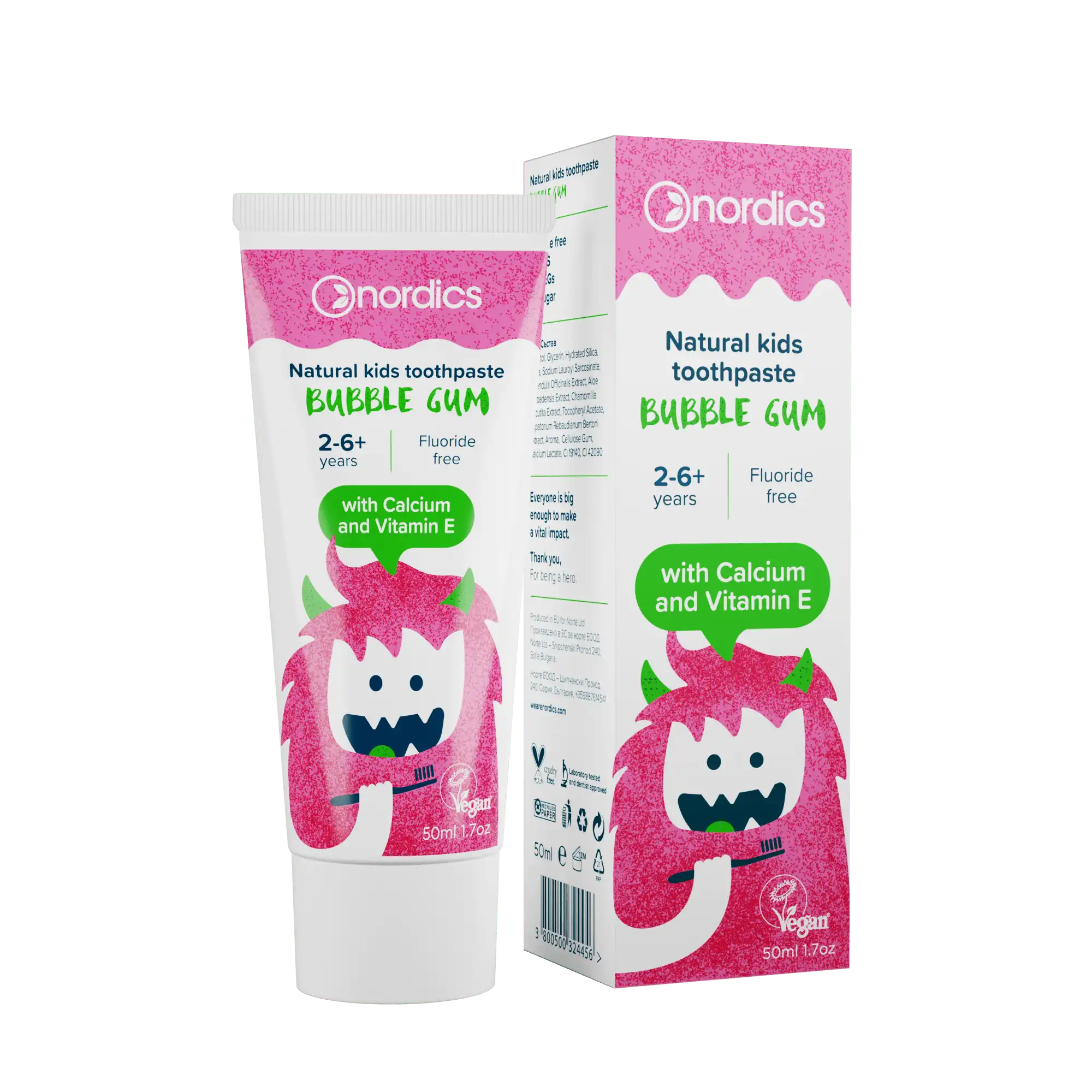 Детска Паста За Зъби С Витамин E Bubble Gum 50ml Nordics