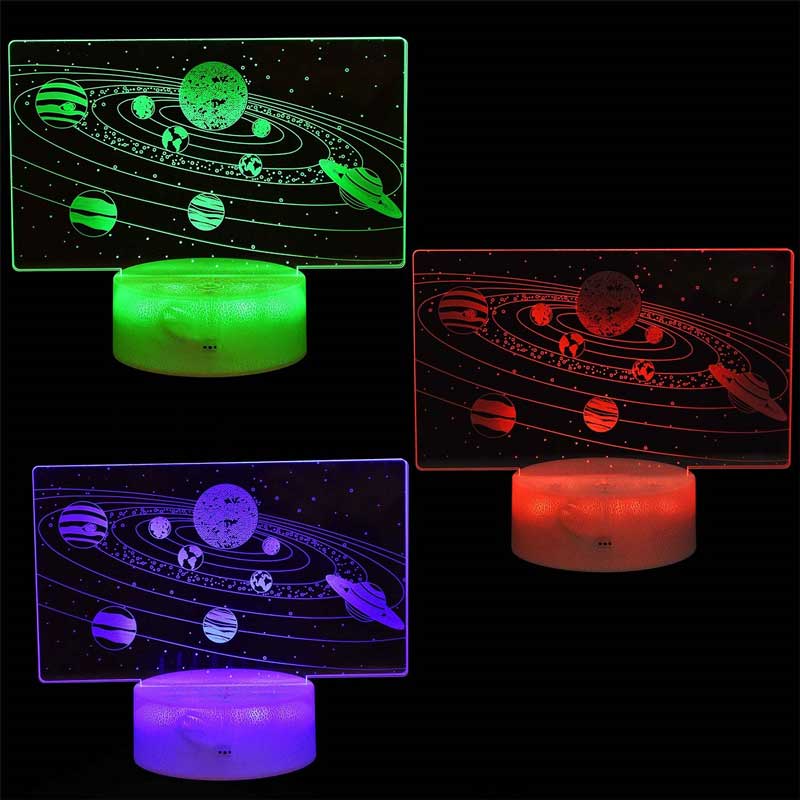 Нощна Детска 3D Led Лампа, Слънчевата Система, Променящи Се Цветове, 20 См