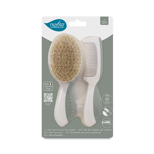 Гребен С Четка Естествен Косъм Sage Green 1137 Nuvita