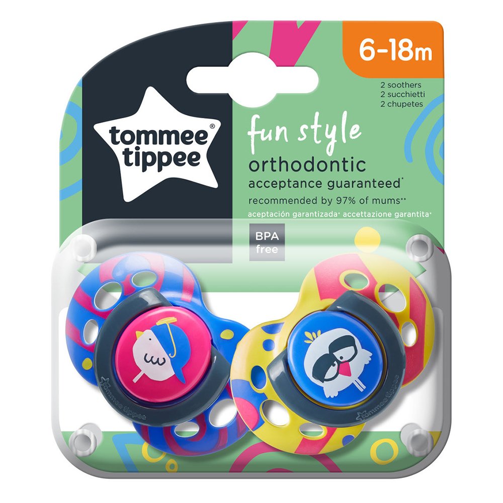 Suzete ortodontice Tommee Tippee Fun Style 6-18 luni, pachet de 2 bucăți