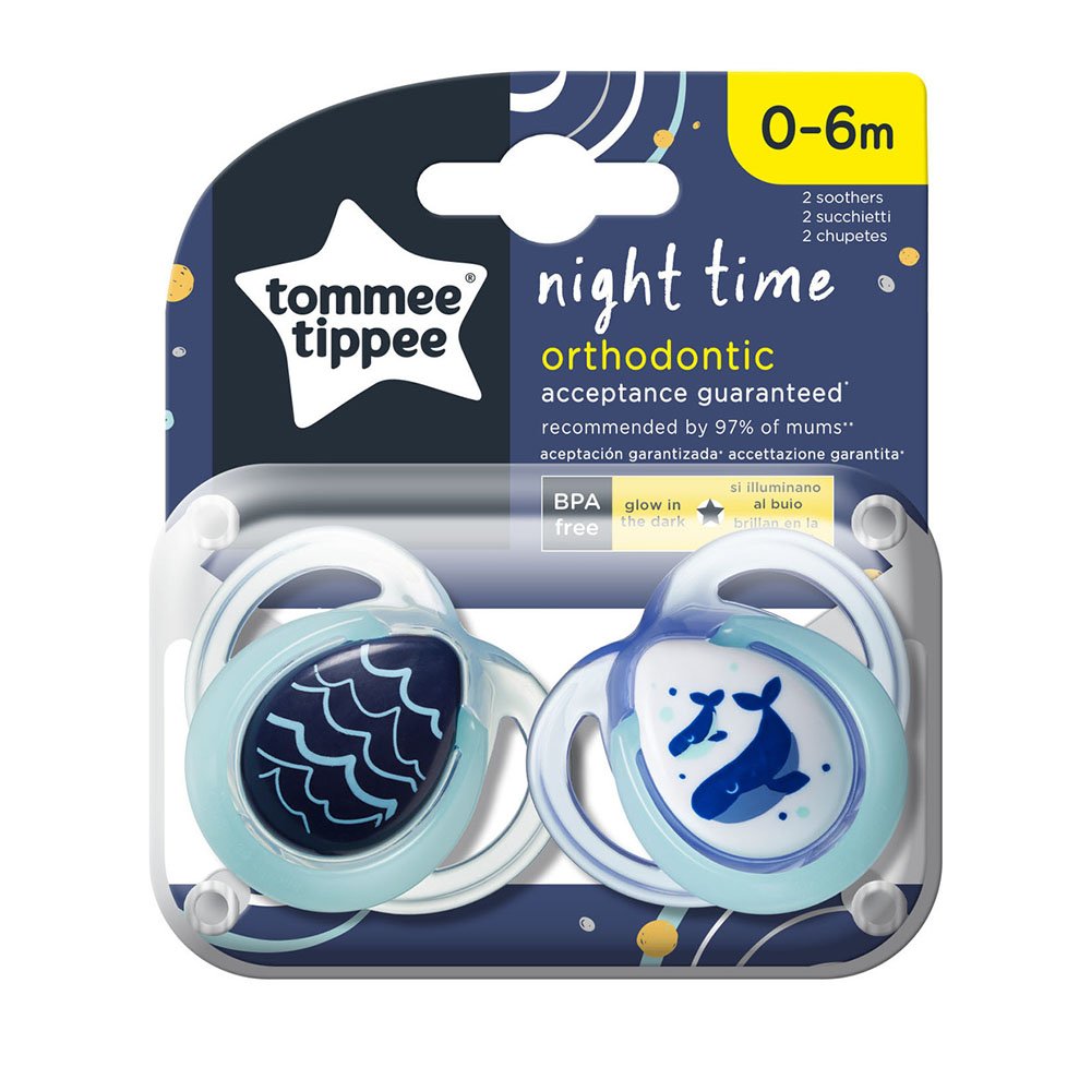 Tommee Tippee Ортодонтични Залъгалки Nighttime 2Бр/Оп 0-6М Кит