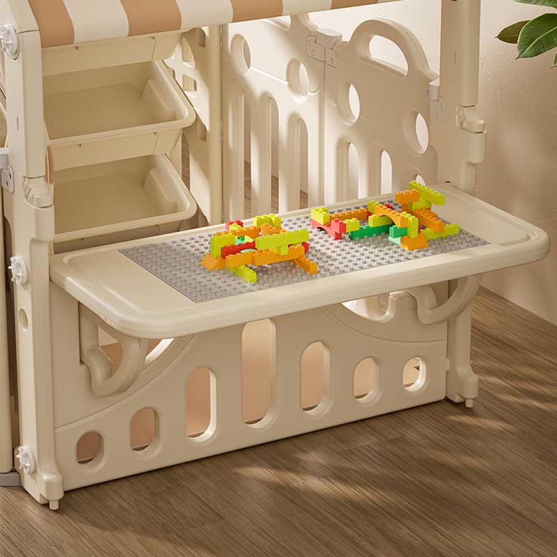 Пластмасова Детска Къщичка За Игра С Маса За Конструктори Кафява Feelkids