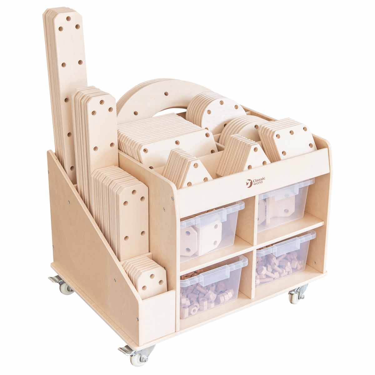 Подвижен Дървен Стелаж За Играчки --- BebeMama