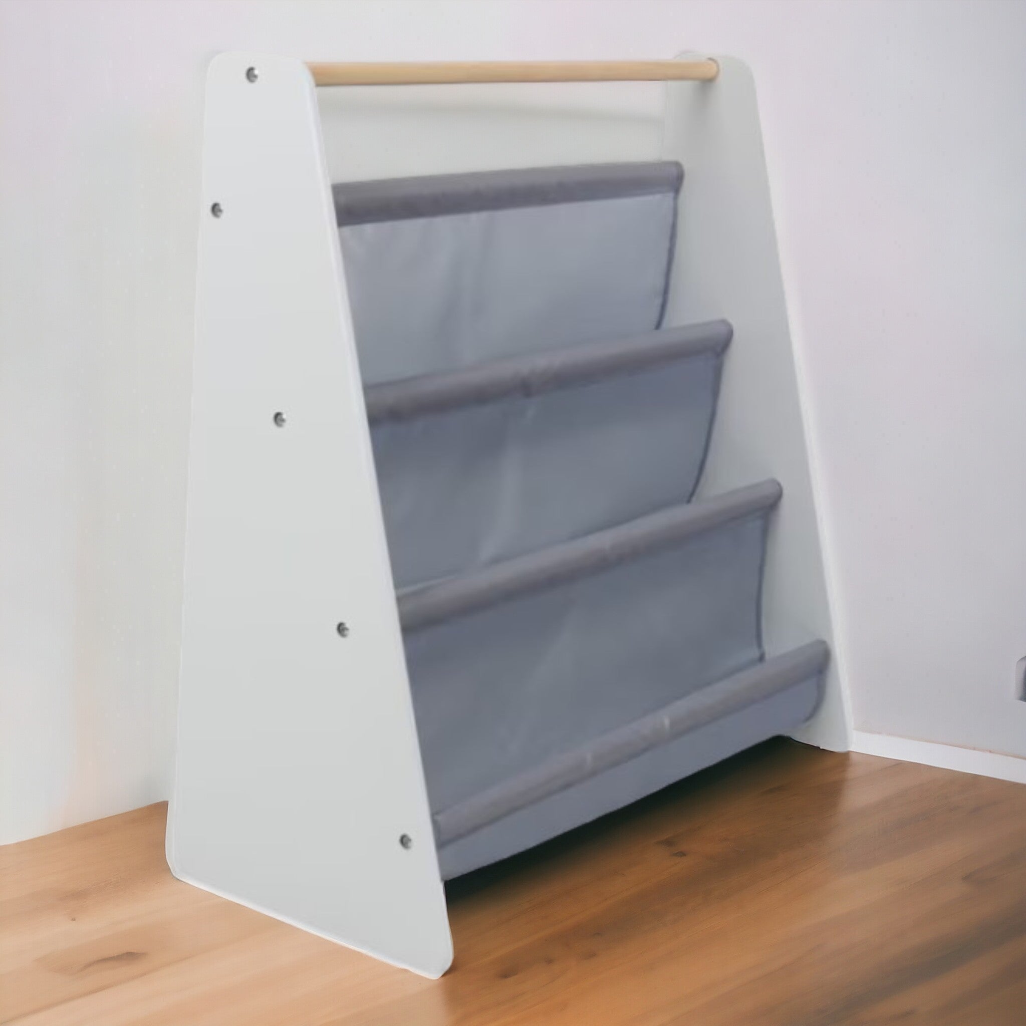 Raft de cărți portabil pentru copii Ginger Home, mobilier pentru camera copiilor, alb, gri