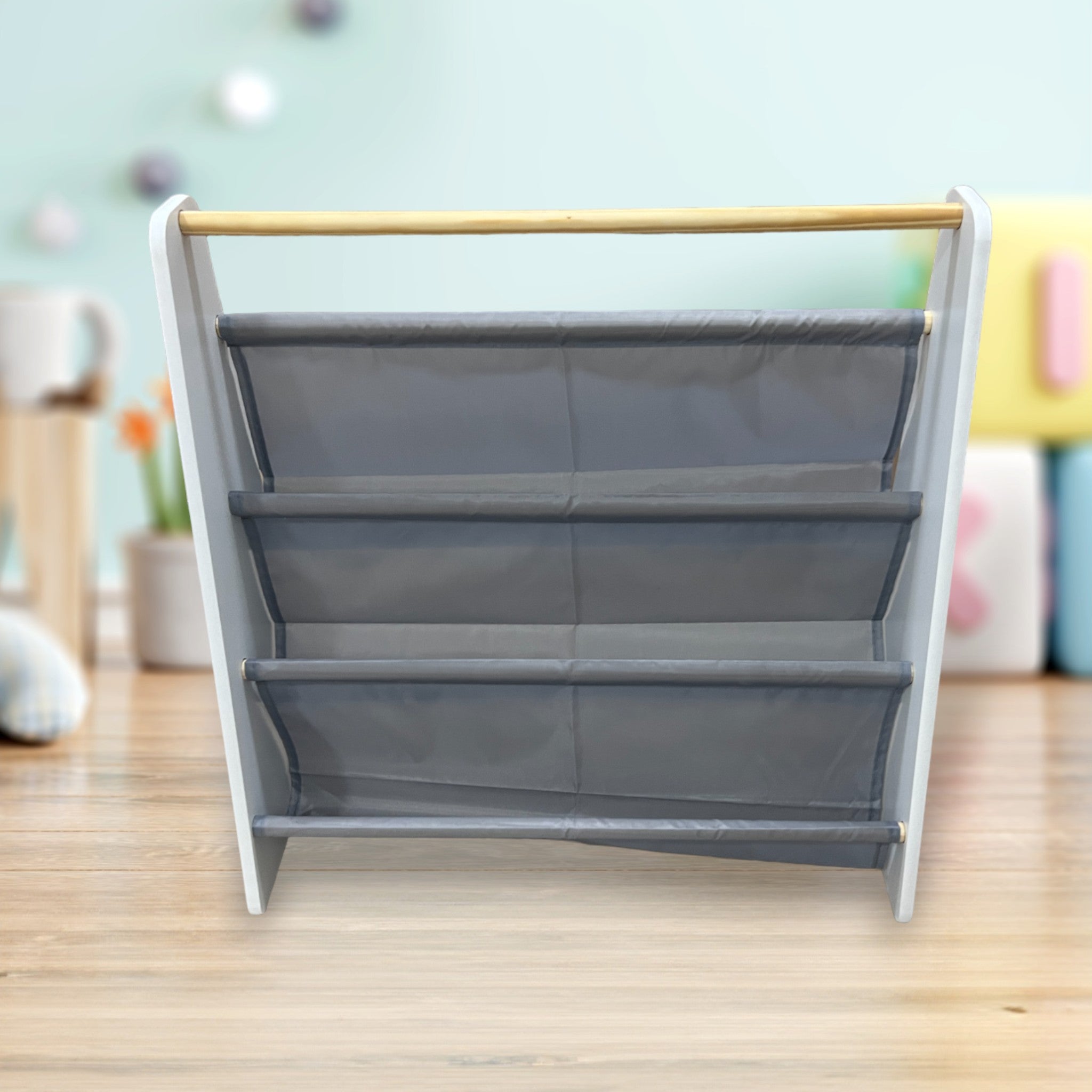 Raft de cărți portabil pentru copii Ginger Home, mobilier pentru camera copiilor, alb, gri