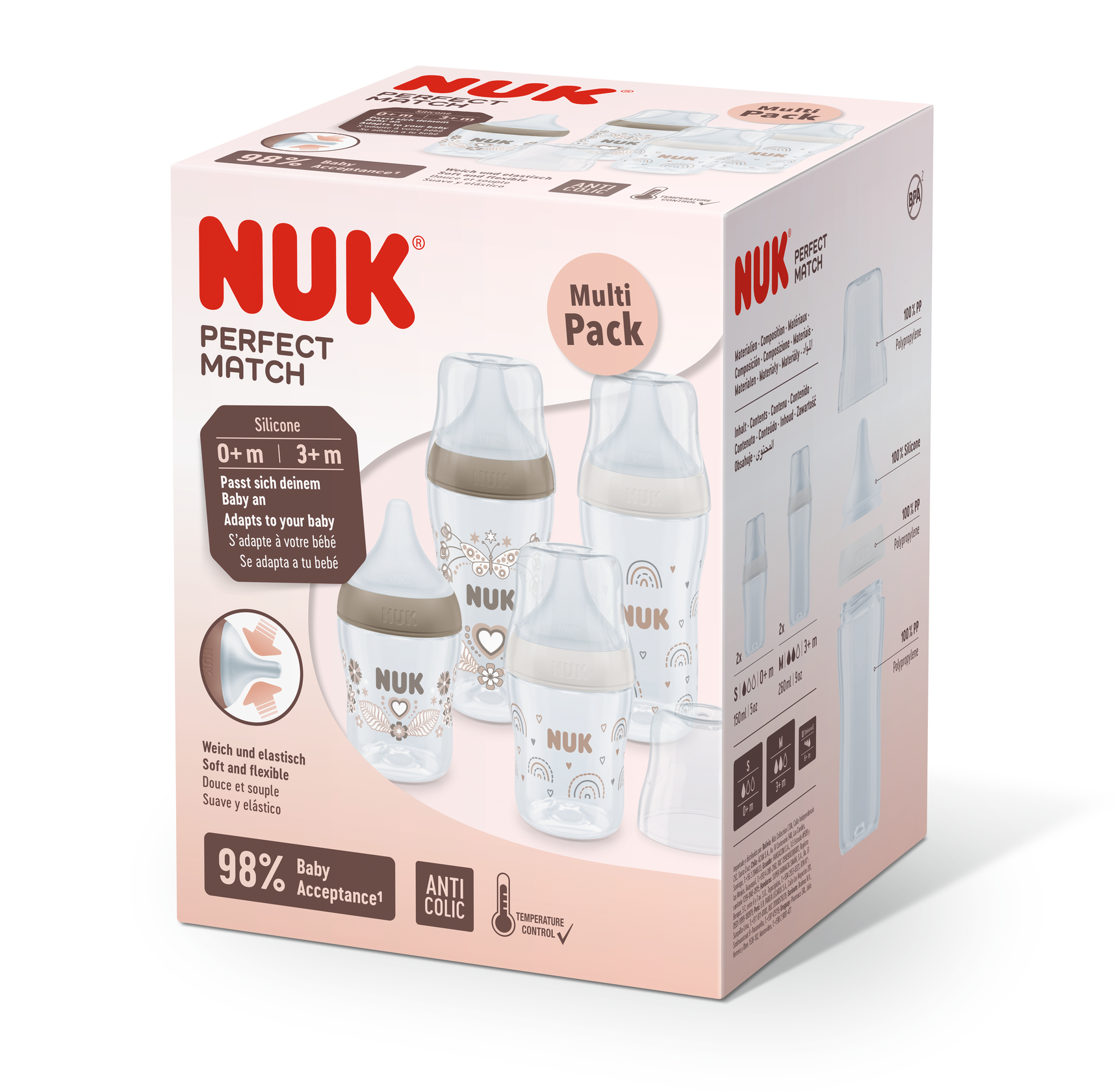Nuk Perfect Match Сет 4 Шишета Рр - 2Х150Мл. + 2Х260Мл., Сърце И Дъга