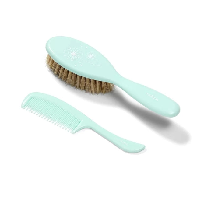 Perie și pieptene cu păr natural moale, verde, Babyono