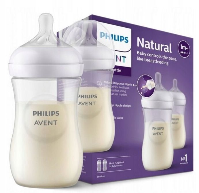 Бебешко Шише Против Колики Philips Avent Natural Response, 260 Мл, 1 Месеца+,2 Броя, Бяло - Шишета За Хранене - Philips Avent - BebeMama