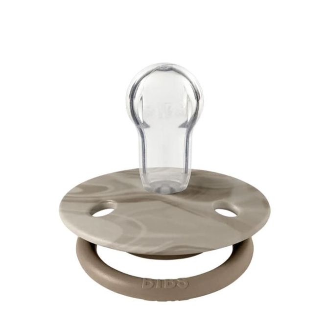 Suzetă din silicon vopsită în nuanțe de stejar închis/nisip 0-36 De Lux Bibs