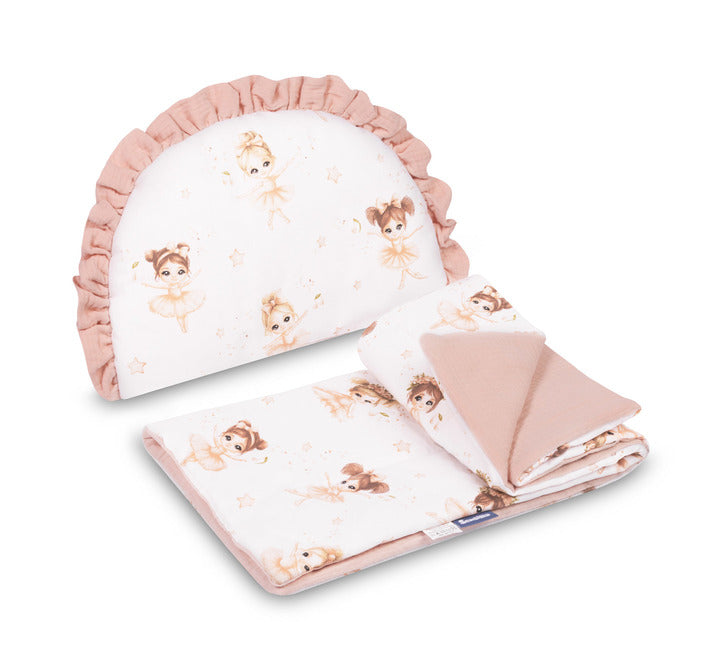 Мюслин Комплект За Количка Балерини Розов