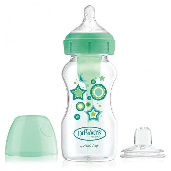 Dr. Brown'S Wide-Neck Options+ átmeneti cumisüveg 270 ml Zöld Csillagok