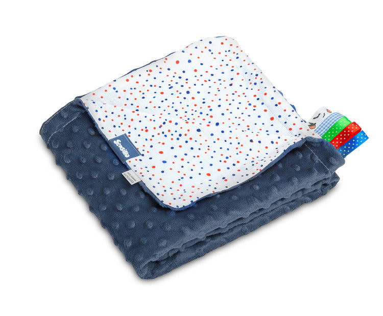 Pătură Minky – Albastru închis cu buline 75X100