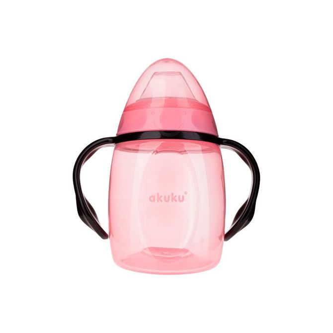 Cană anti-vărsare 280 ml cu cioc de silicon și mâner dublu roz