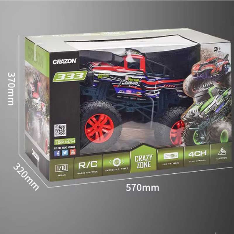 Радиоуправляема Офроуд Кола 1:10, С Дистанционно Управление И Големи Гуми, Червена Crazon