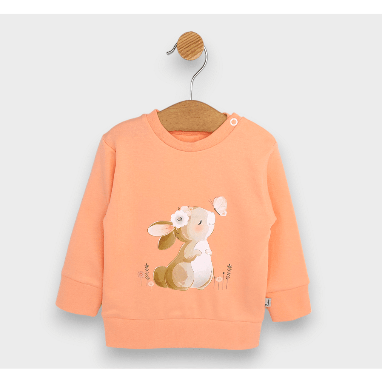 Bluză de bebeluși cu mâneci lungi, model iepuraș cu fluture, 62-92 cm, culoare piersică